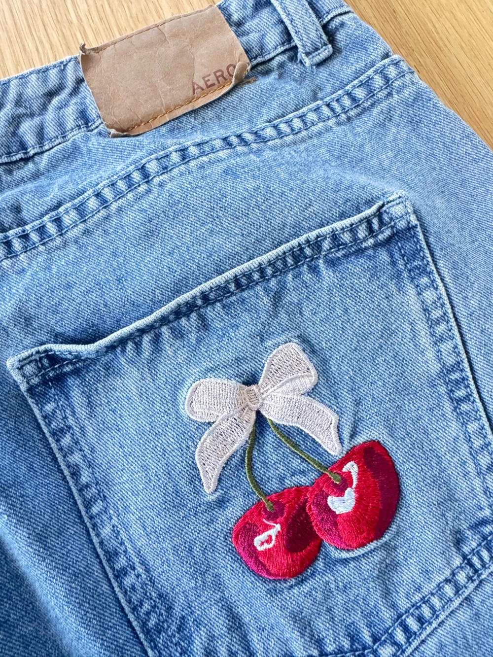Aéropostale AERO Baggy Wide Leg Jeans Blue Cherry Embroidery Y2K Large